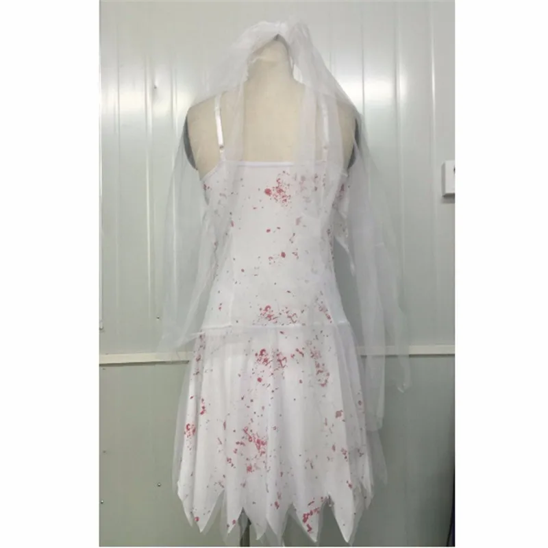 Хэллоуин белый с кровавым привидением костюм невесты Зомби вкл платье и