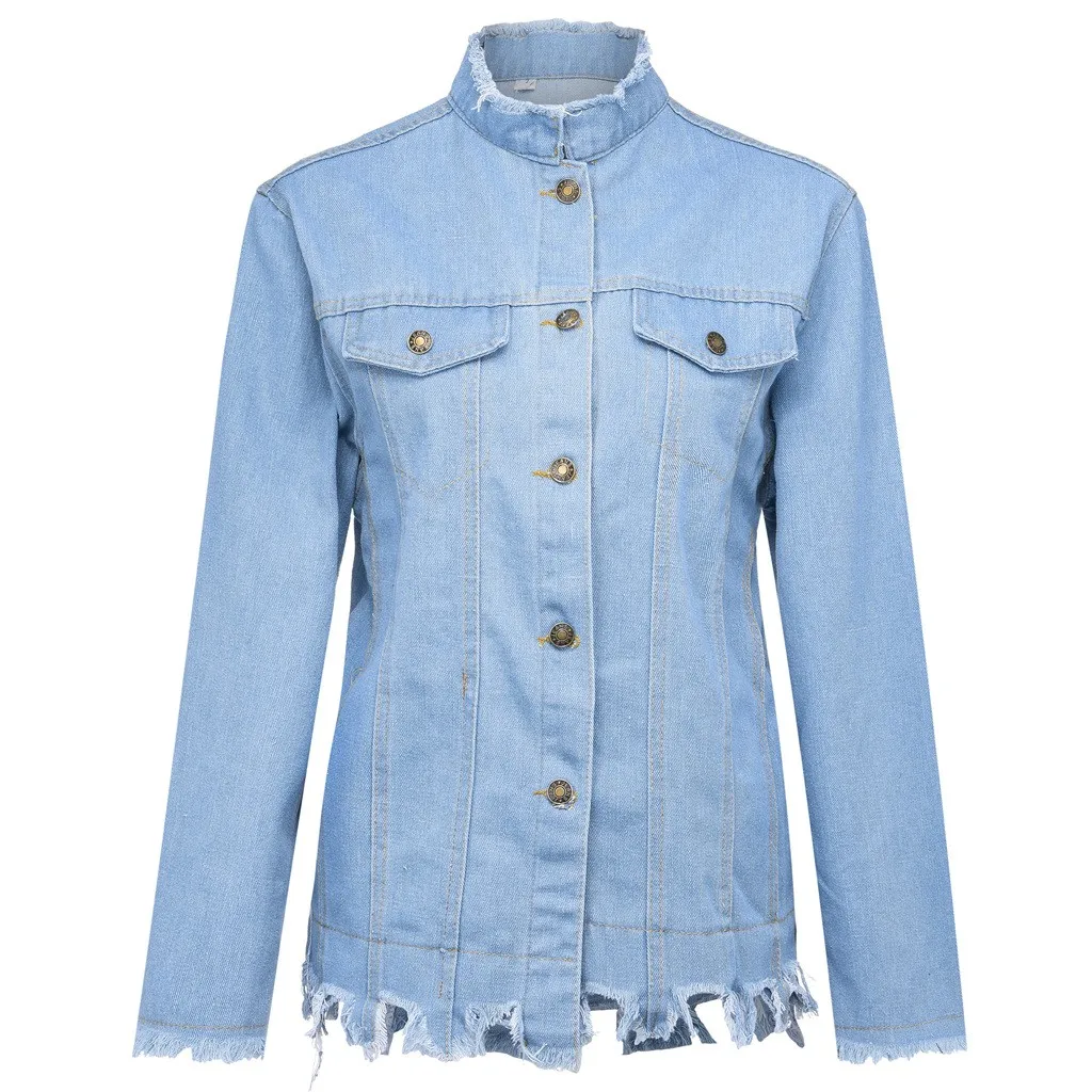 Женская джинсовая куртка Осенняя с длинным рукавом и карманами в стиле ретро