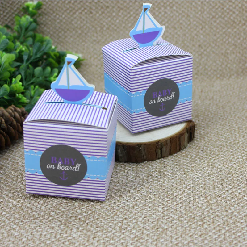 

500pcs/lot Newest Blue "Baby On Board" Pop-Up Sailboat baby shower favor boxes gift candy box Wedding favors Free Shipping