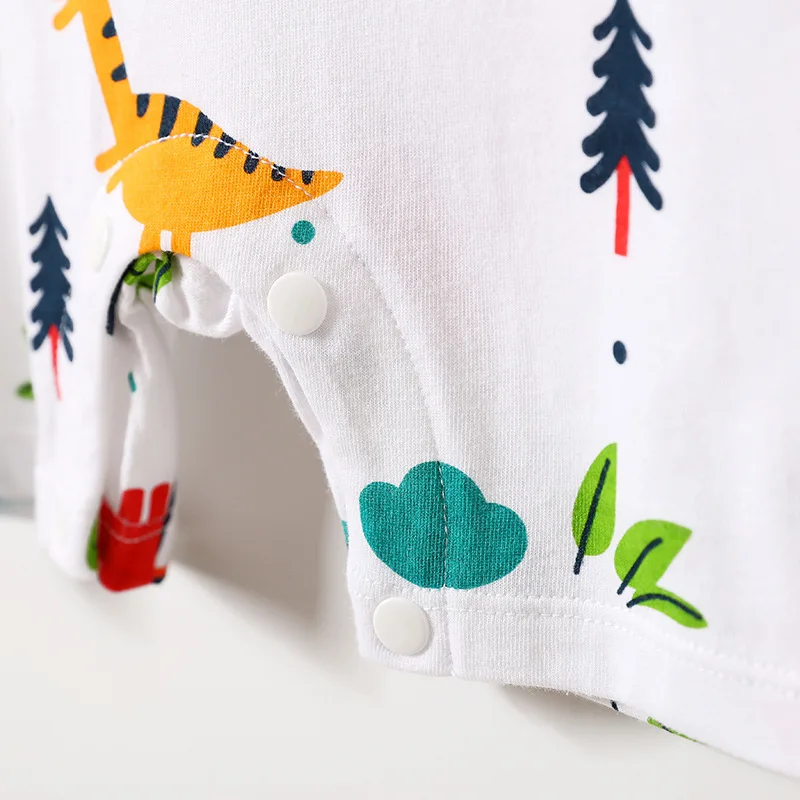 Летний хлопковый комбинезон с короткими рукавами и изображением животных