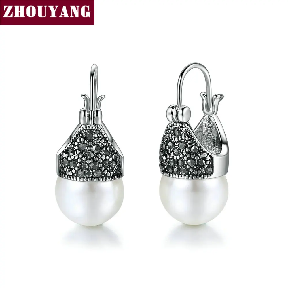 ZHOUYANG серьги-капли для женщин, винтажная имитация жемчуга, черный кристалл, серебряный цвет, модное ювелирное изделие, подарок на свадьбу, E702 E700 - Окраска металла: Heart