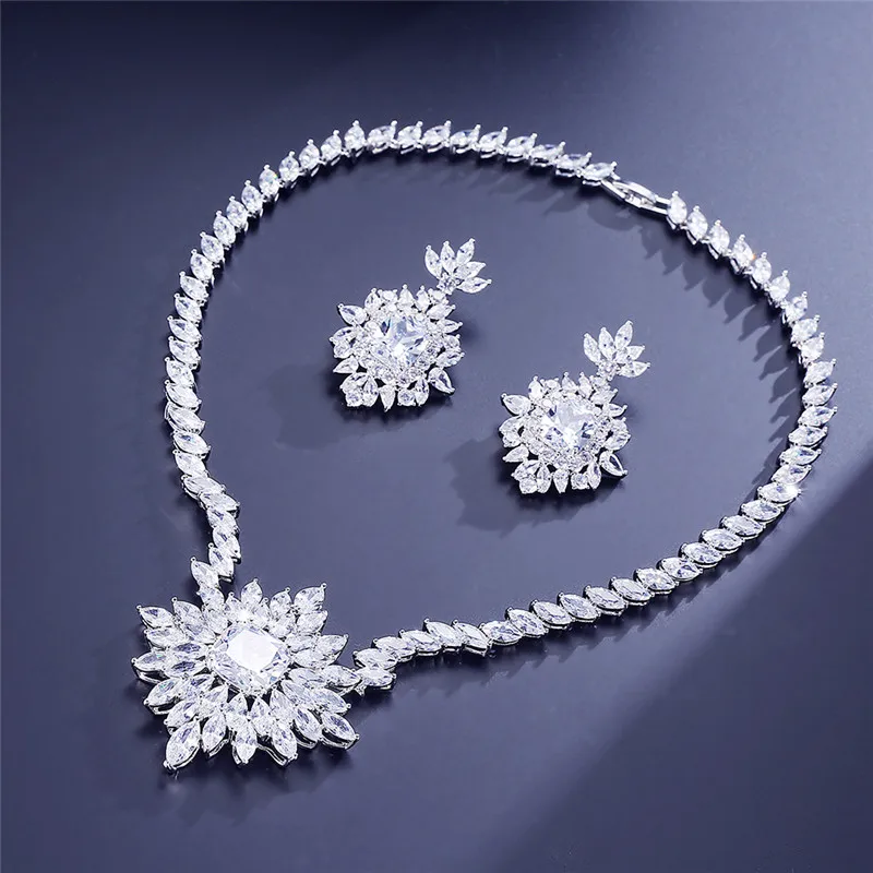 UILZ роскошный свадебный цветок костюм Ювелирный Набор Элегантный Фианит циркон