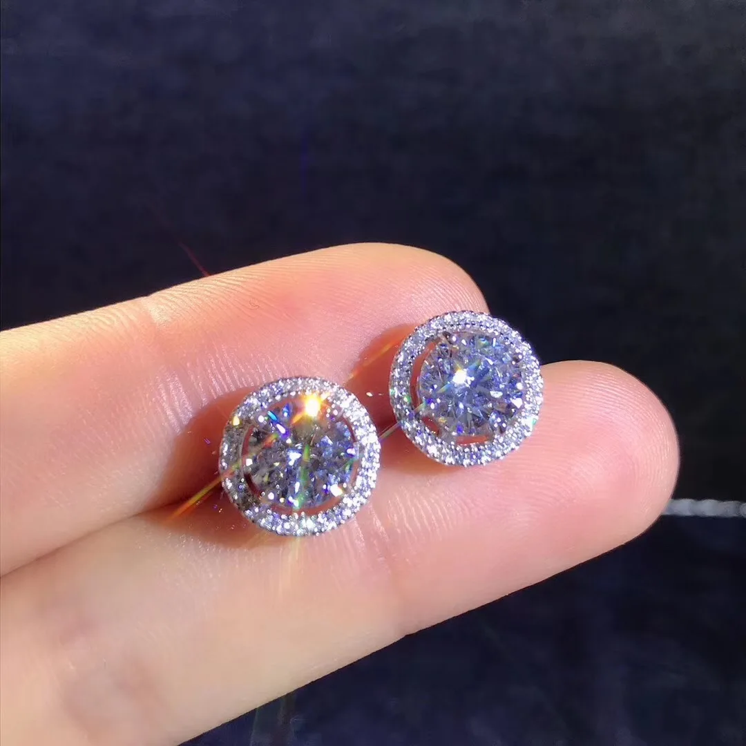 Поэтические еврей магазин Круглый Муассанит огранка всего 1.00ct алмаз тест прошел Муассанит Серьги серебристого цвета; бижутерия подарок подруге