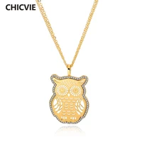 chicvie cute gold color owl necklaces pendants crystal vintage long necklace for women love boho ethnic jewelry 2017 new