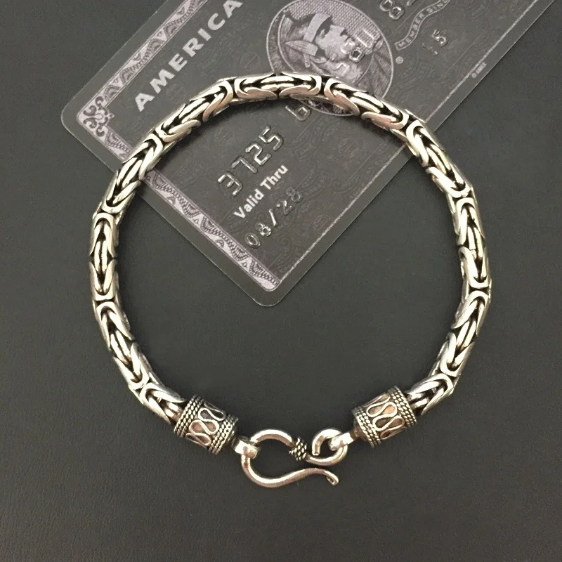 Мужской Византийский браслет цепочка простой винтажный из 100% настоящего серебра