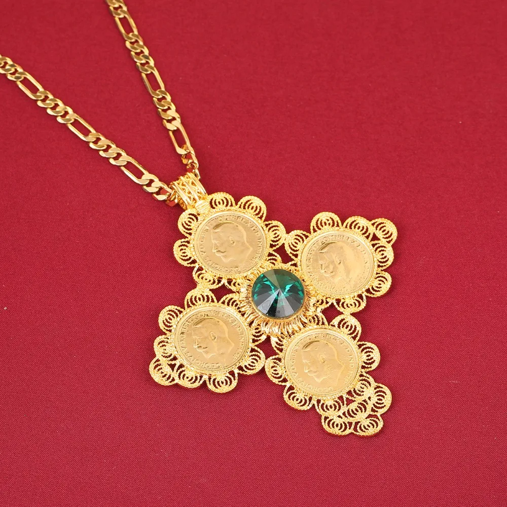 Ожерелье с подвеской в виде креста эфиопскими монетами женское ювелирное