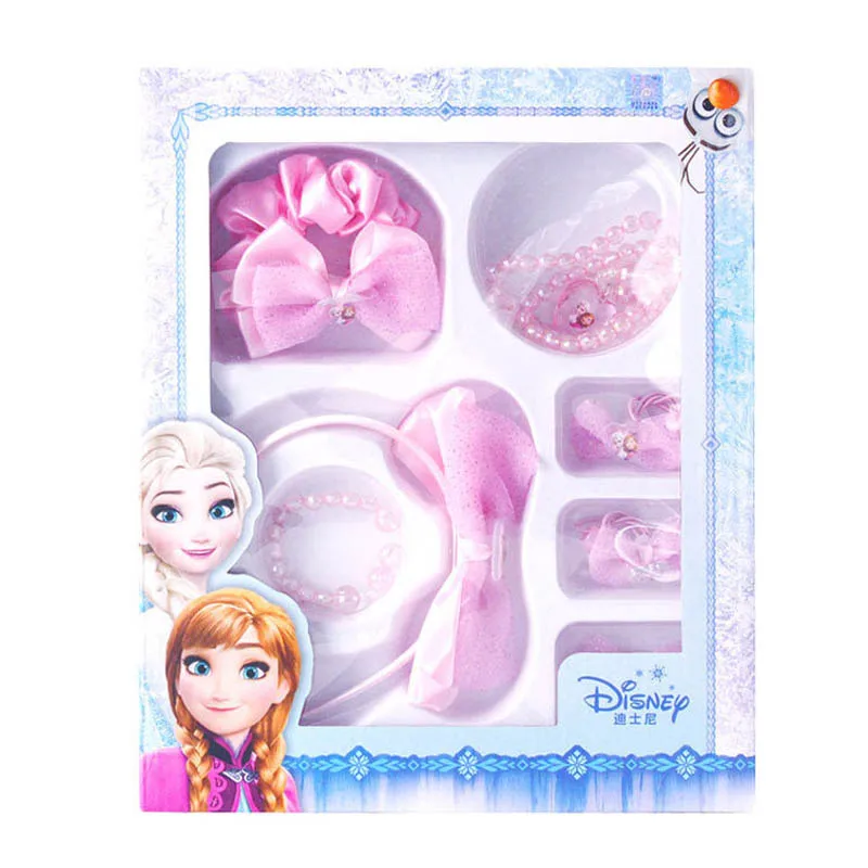 Disney Aisha Anna Детские аксессуары для волос Подвеска для девочек обруч для волос, браслет шпилька Замороженные украшения Подарочная коробка набор - Цвет: Pink