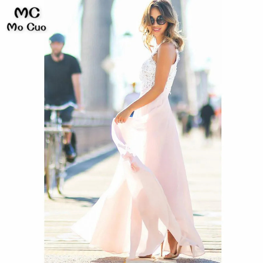 2018 розовое платье подружки невесты длинное с аппликацией свадебное на молнии