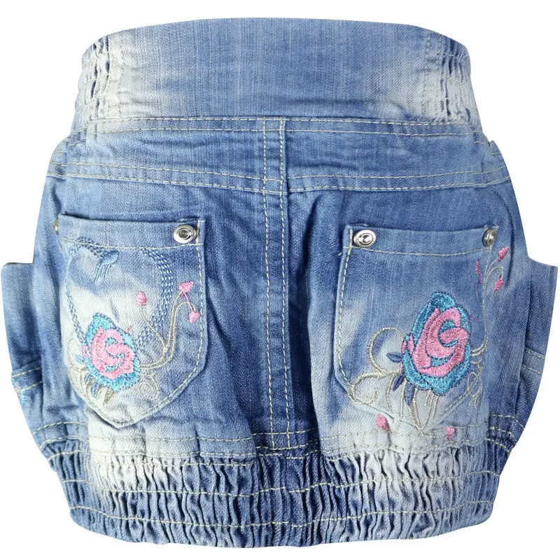 Женская джинсовая юбка футляр детская голубая с вышивкой и надписью LL350|skirt