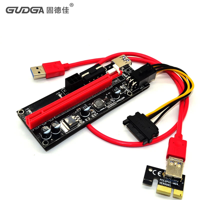 Райзер карта 009s 1x к 16x PCI Express удлинитель E кабель USB 3 0 двойной 6pin 4pin molex SATA 6Pin для