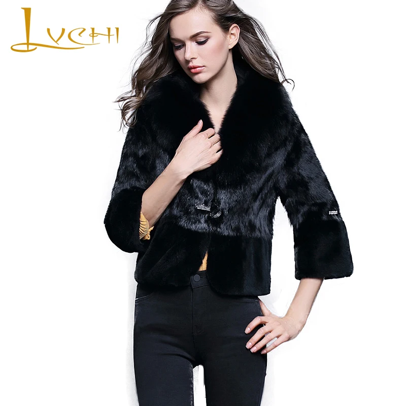 

LVCHI Winter 2019 Real Natural Rex Rabbit Fur Coat Women's Loss Causal Office Lady Nine Quarter Slim Short Rex Rabbit Fur Coats
