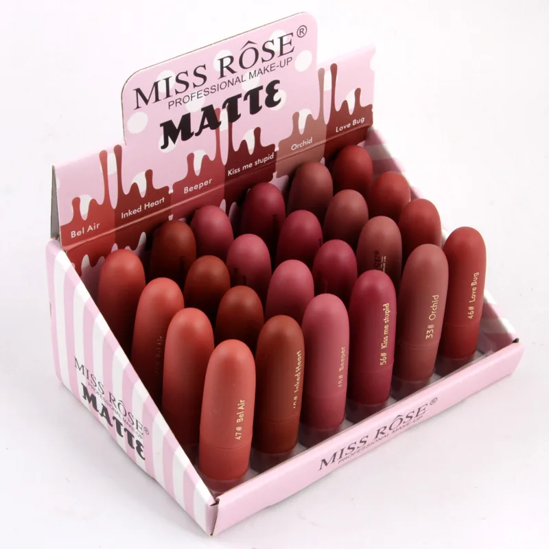 MISS ROSE новый хит продаж 24 шт. в одном наборе губная помада матовые пули прочный