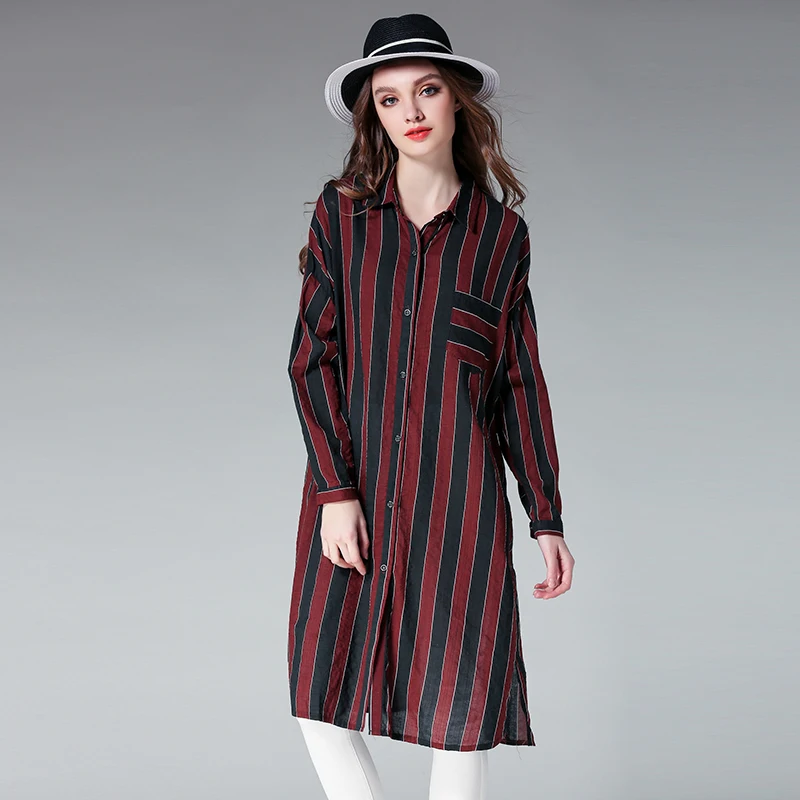 2017 модные дизайнерские женские в полоску длинная блуза Большие размеры 4XL