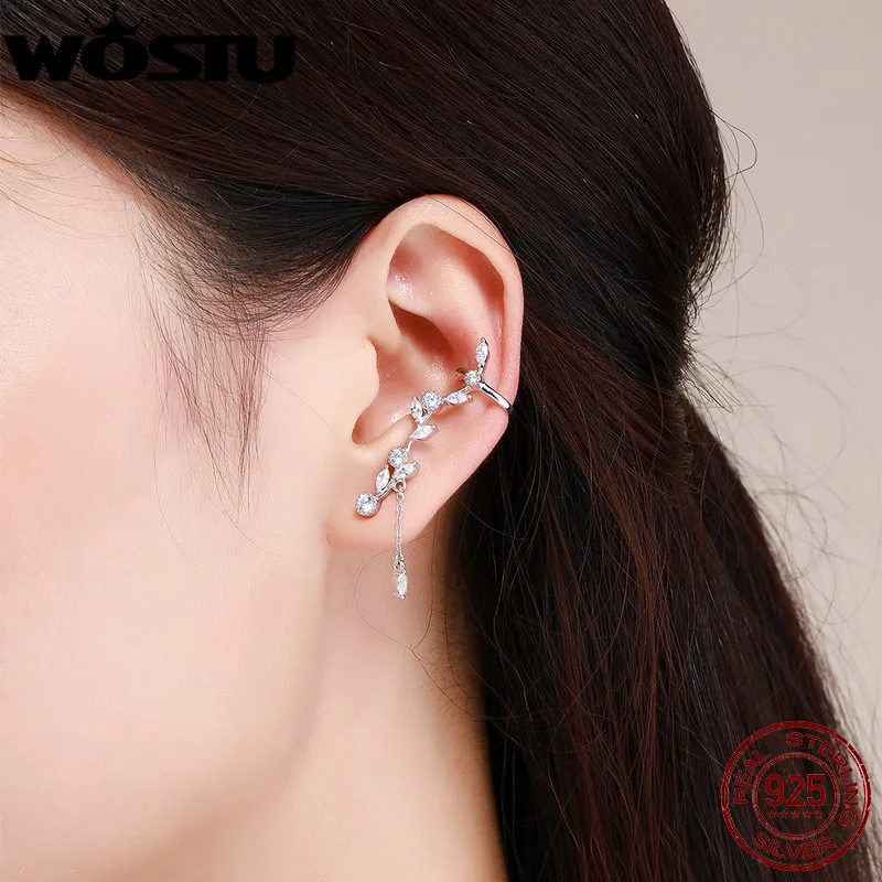 WOSTU,, 925 пробы, серебряные ослепительные листья, серьги-гвоздики для женщин, женские, дизайн, серебряные ювелирные изделия, подарок CQE429
