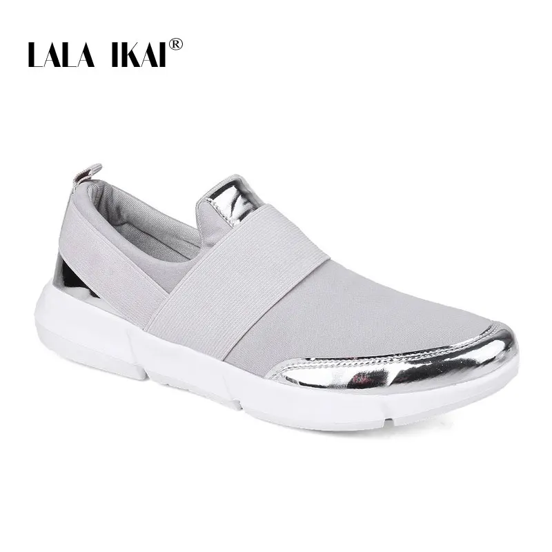 Gray LALA IKAI/женские кроссовки; сезон весна; обувь из дышащего сетчатого материала; Черные слипоны; Повседневная обувь из вулканизированной кожи для женщин; мягкая обувь для тенниса; 014A3831-4 - Цвет: Gray