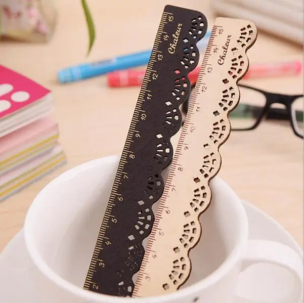 2 pcs / lot Creative South Korea Stationery Vintage Mori Scale Lace Wave Wooden Tile Student Measureor 15cm | Канцтовары для офиса