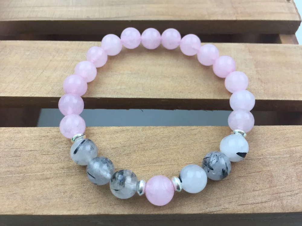 Розовый кристаллический браслет рутилированные кварцевые браслеты Mala Beads