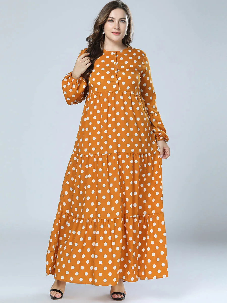 Женская мусульманская одежда abaya в горошек желтый кафтан Турецкая из Дубая для
