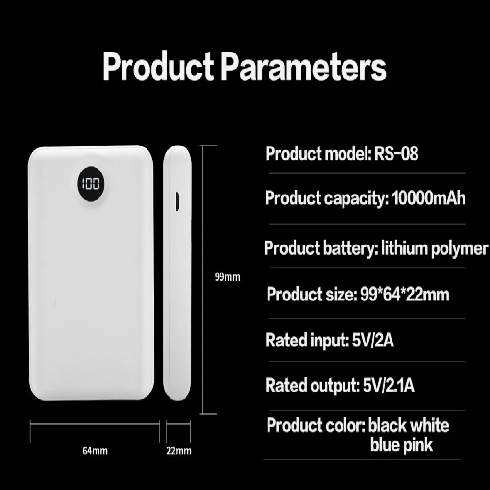 Внешний аккумулятор для xiaomi mi iPhone Samsung Mini Pover Bank 10000 мАч светодиодный дисплей