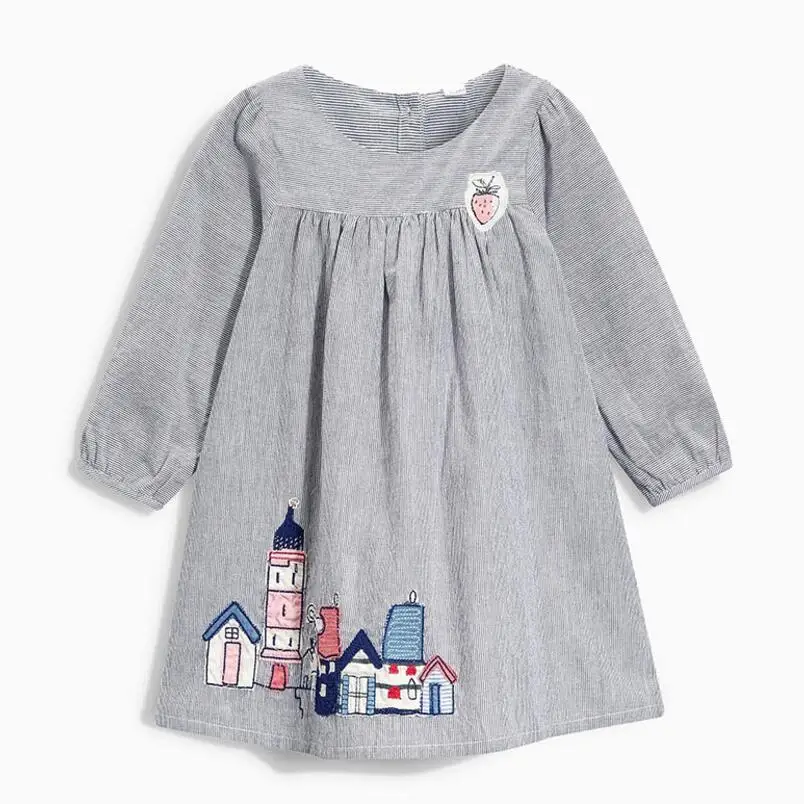 Little maven/Новинка года; Брендовое осеннее детское платье; одежда для маленьких девочек; хлопковые серые платья с аппликацией для девочек; S0406