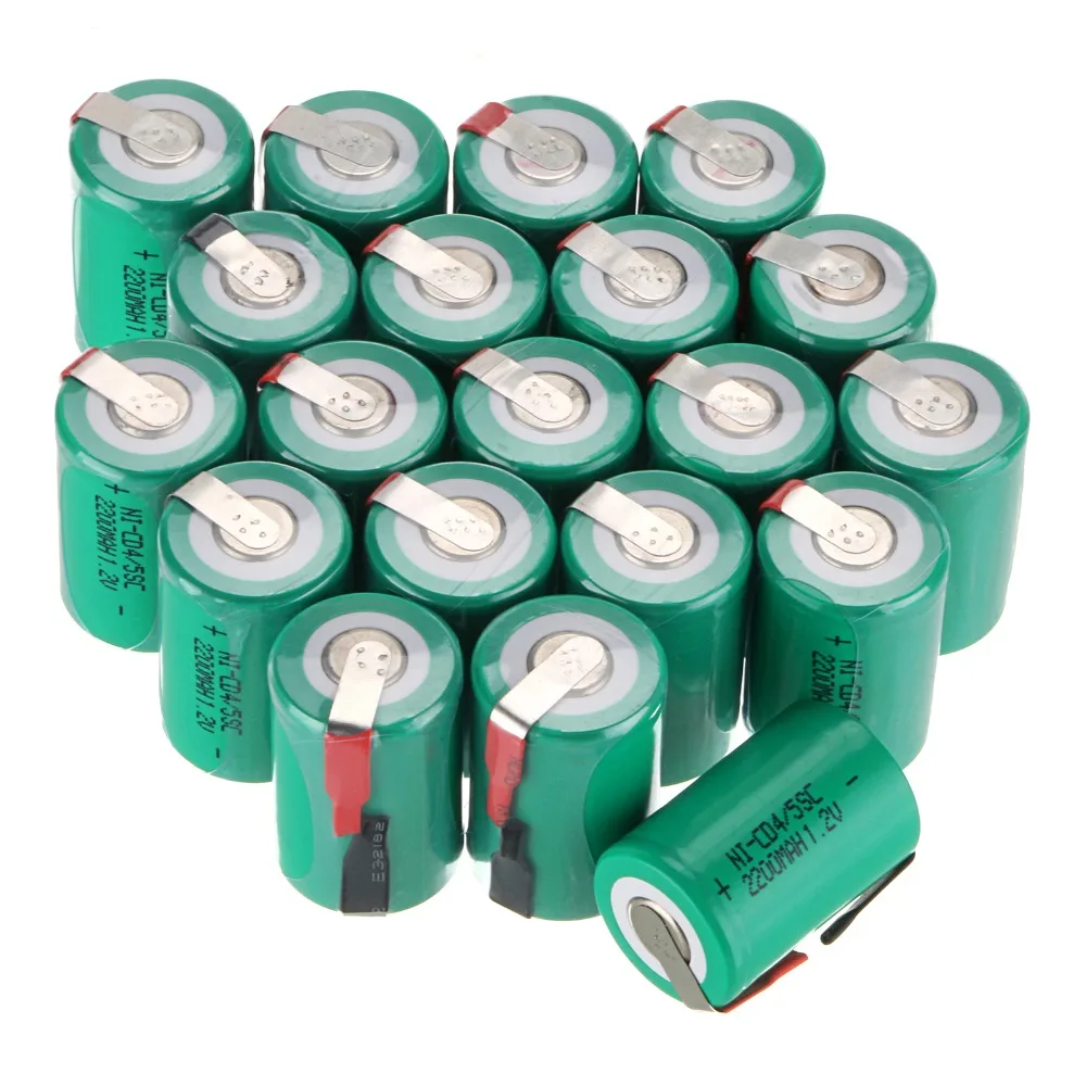 20 pcs 4/5SC 2200mah 1.2v battery NICD rechargeable batteries for electric screwdrivers 3.3cm*2.2cm drills | Электроника