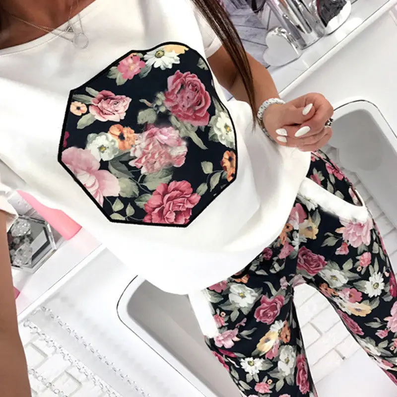 Из 2 предметов Для женщин Мода Повседневное Цветочный принт пуловер Топы