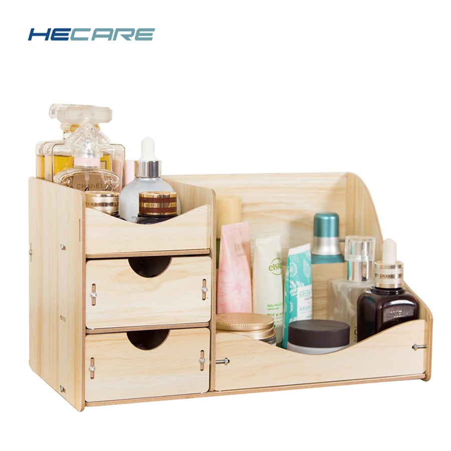 HECARE Настольный органайзер для макияжа, деревянный косметический Органайзер, современный стиль, сделай сам, органайзер для косметики, кисти для макияжа, новинка