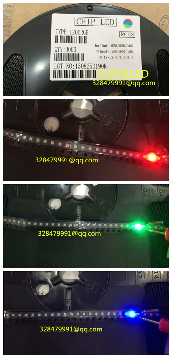 Фото Бесплатная доставка 1000 шт./лот 1206 RGB (красный зеленый синий) SMD SMT поверхностное крепление LED 1206 3,2*2,7 светоизлучающие диоды светодиодная Диодная лампа №1