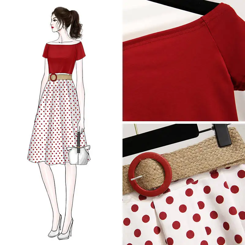 

2019 Summer Women Fashion 2 Piece Sets Elegant Off Shoulder T Shirt+Dot Print Skirt Suits Woman 2 PCS Suit Casual Woman Clothing