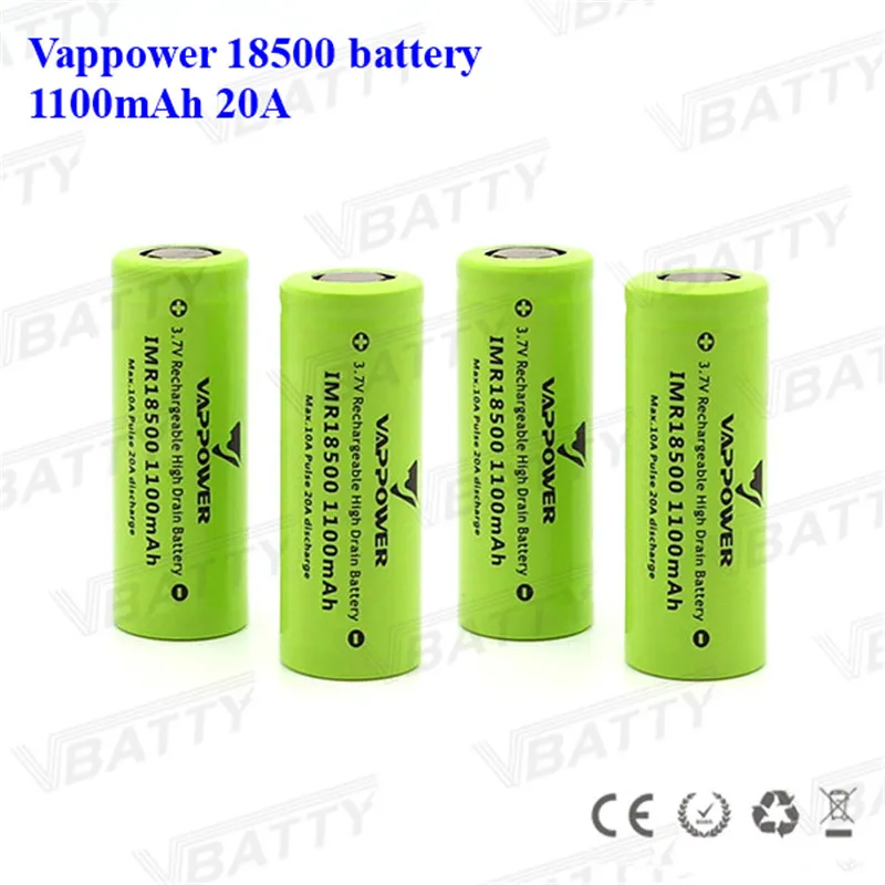 3 7 V 1100Mah IMR18500 литиевая аккумуляторная батарея Vappower 18500 1100mah 20A литий ионный