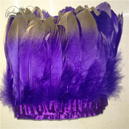 purple 10 ярдов 13-18 см натуральный гусь перо Tirm золотые наконечники гусиные перья сатинет свободные перьевые ленты бахрома для платья/юбки деко - Цвет: purple