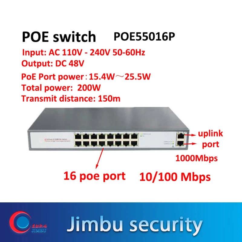 Câmera de Segurança Adaptador de Energia Tensão de Saída Mbps Poe Switch Poe5516p 150m Distância Ieee 802.3af Incluindo 48v 16-port 10 – 100