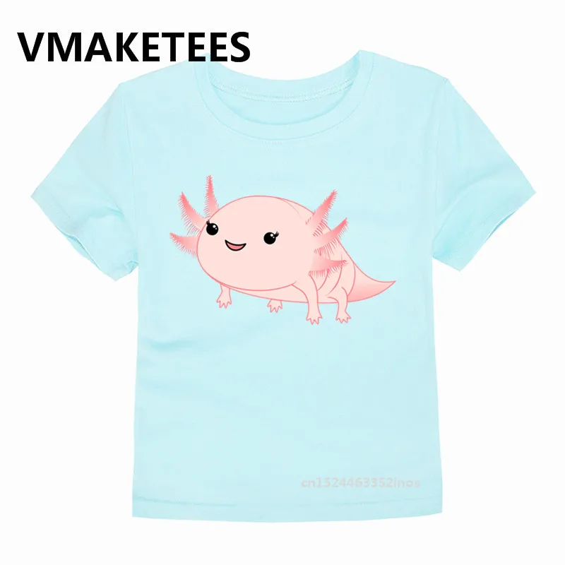 Модные милые розовые детские футболки с принтом Axolotl летние детские топы с короткими рукавами, детская мягкая футболка HKP2315B