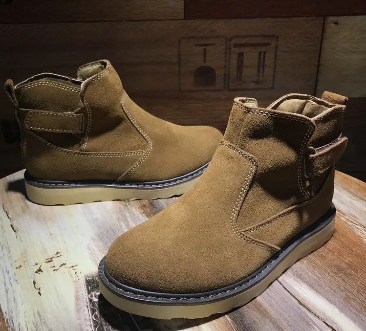 Ze 37-45; SiRetro; мужские ботильоны из коровьей замши на застежке-липучке; удобные зимние ботинки на танкетке для мальчиков