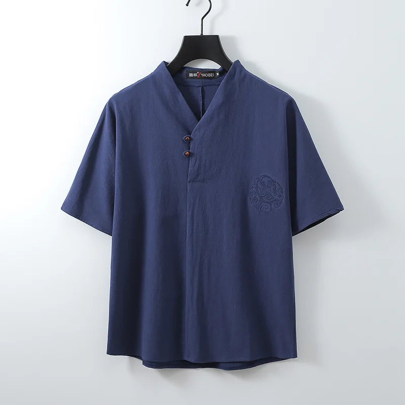 

Brand linen men tees 5 colors V neck Men's T Shirt Men Tshirts Vintage fashion For Male T-shirt plus size M-9XL Chinese style