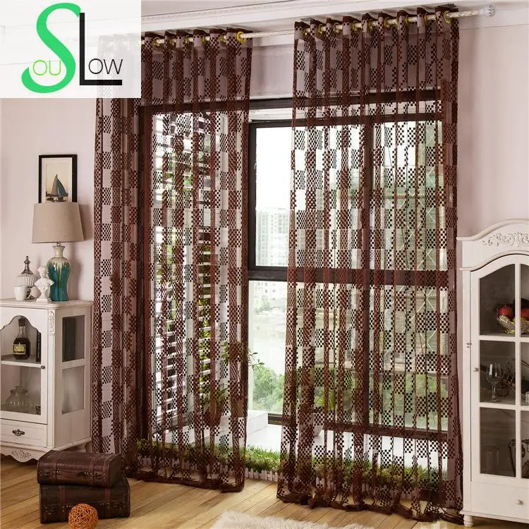 Медленно Soul бежевый кофе белый жаккард выдолбленные сетчатые шторы европейские