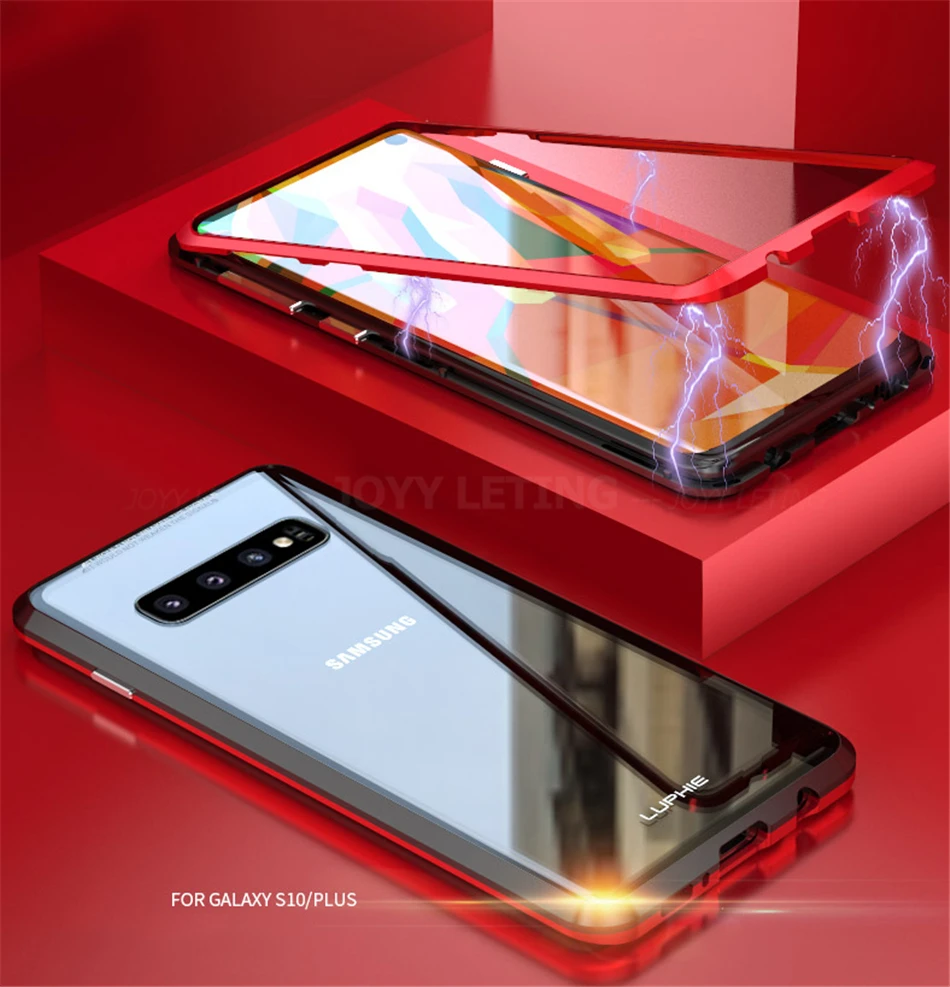 Luphie анти-пип магнитное закаленное стекло чехол для samsung Galaxy S10 Plus Coque металлический бампер стеклянная крышка для samsung s10+ Fundas