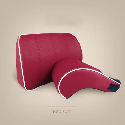 red 1 set Регулируемый автомобильный подголовник, подушка для шеи, набор кожаных авто сидений, поясничная защита, черное сиденье, поясная подушка, подушка с эффектом памяти - Цвет: red 1 set