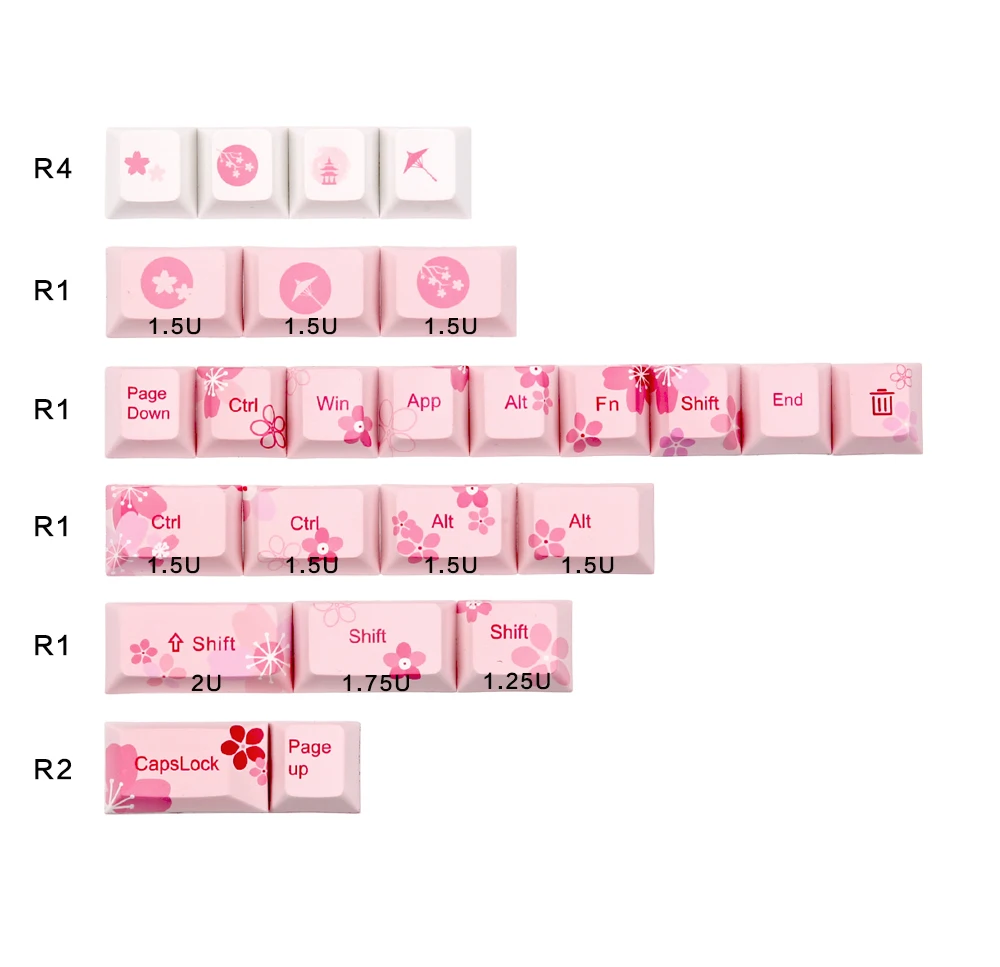 Sakura keycaps пять поверхностных сублимационных вишневых профилей 126/64 клавиш для GK64