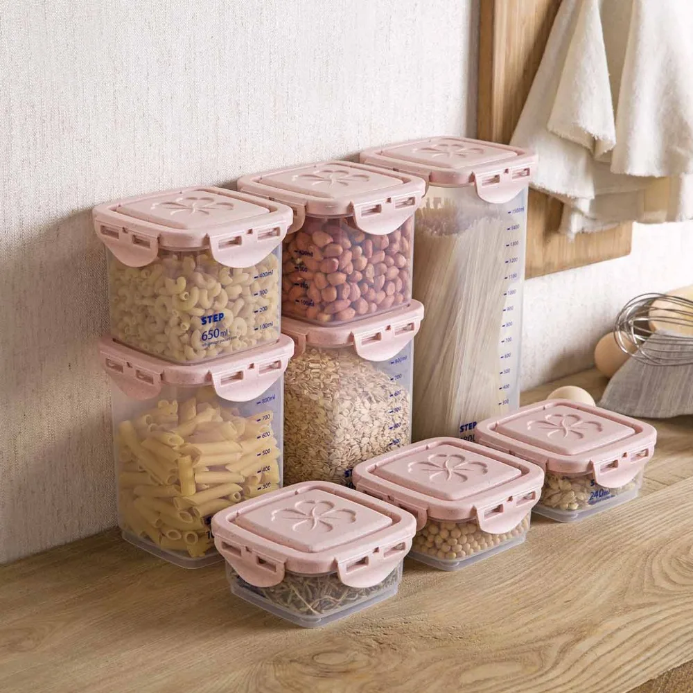 

8Pcs Food Storage Containers Box Refrigerator Organizer Bean Grain Spice Storage Box Container Eco-Friendly Kitchen Organizer