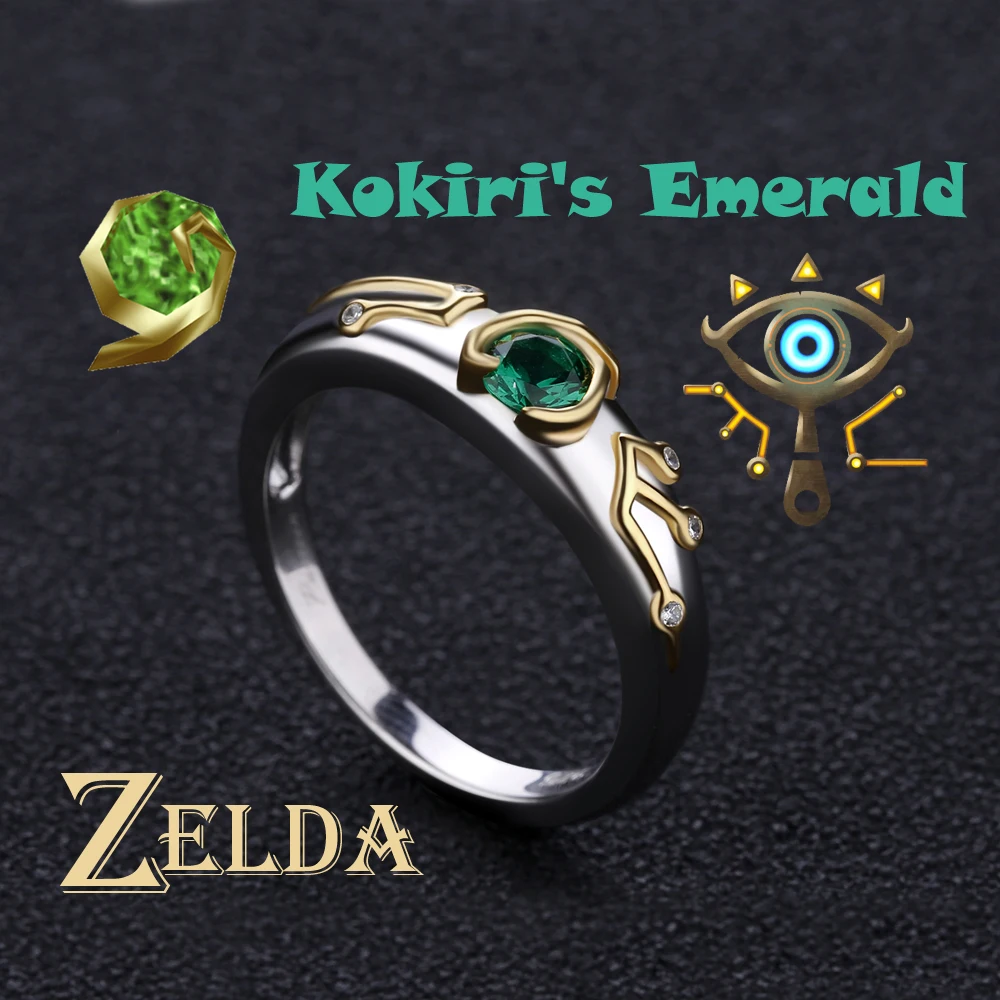 Кольцо Legend of Zelda, шейский глаз, сланец, кокирис, изумруд, серебро 925 пробы, подарок на день Святого Валентина, обручальное кольцо