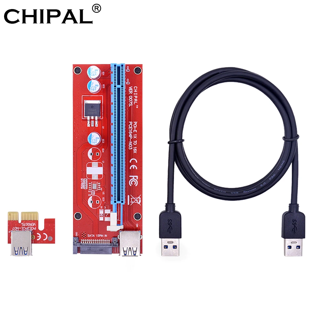 CHIPAL 10 шт. 100 см PCI E Райзер карта PCIE 1X до 16X адаптер USB 3 0 кабель 15Pin SATA Power для майнинга