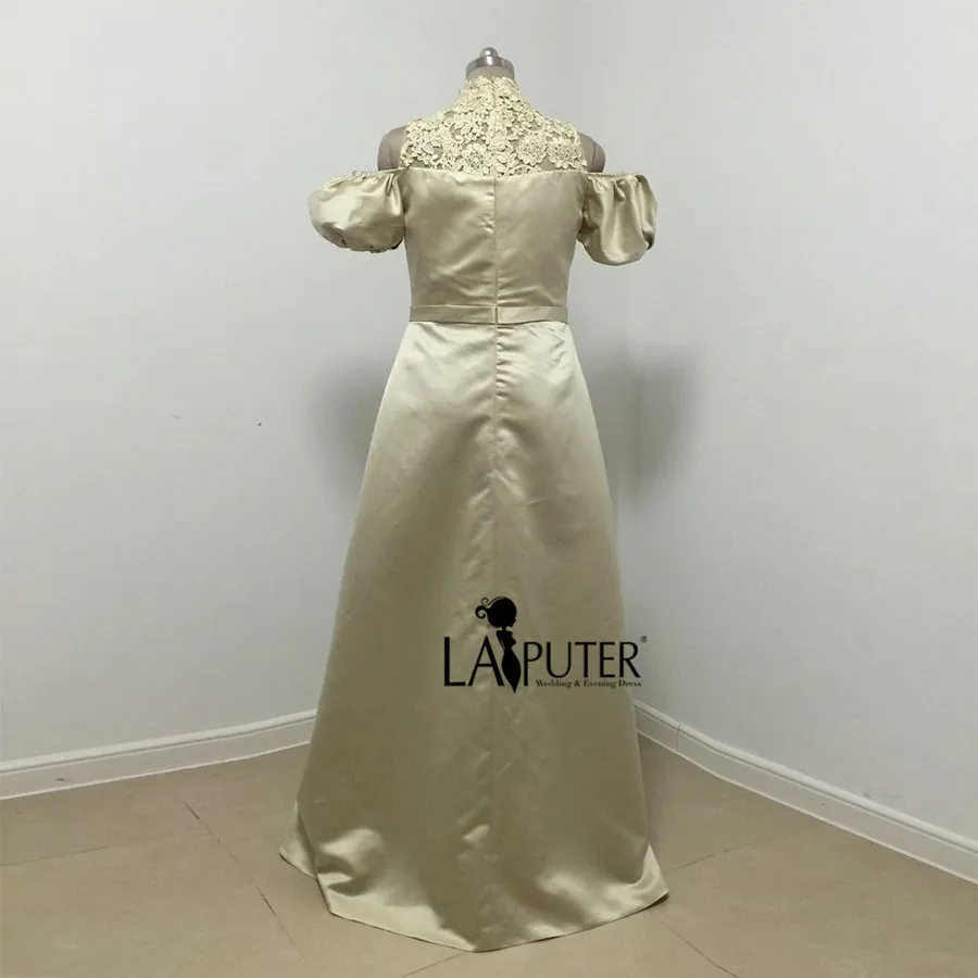 High Collar Puff Short Sleeve Dubai Arabic Evening Dresses 2017 Floor Length Long Satin Elegant Party Dress Formal Gowns | Свадьбы и