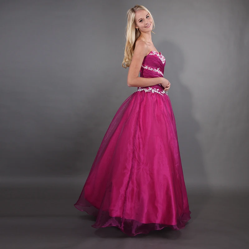 Elgant Милая фуксия розовый Quinceanera платья пушистые Бальные органза Белая аппликация