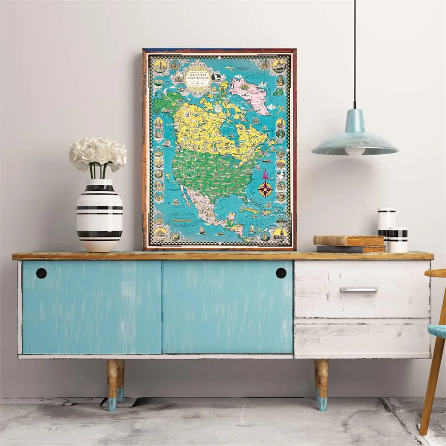 Изображение карта Северной Америки холст печать плакат изысканный дизайн для