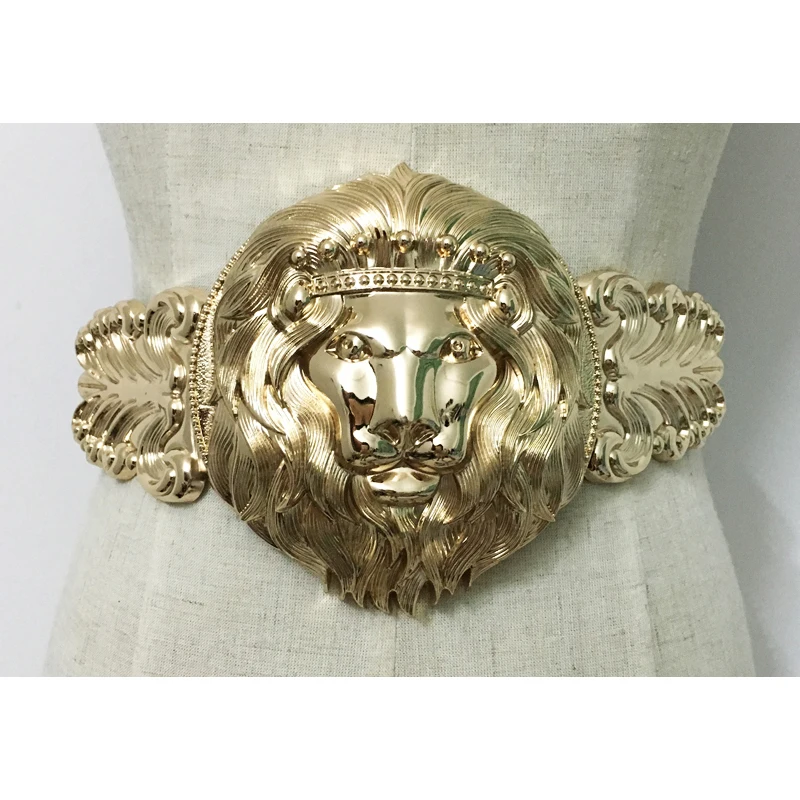 Ремень Эластичный Женский большой пояс с золотистым львом дизайнерский