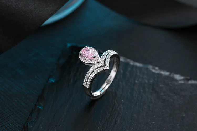 

New Arrival 925 Sterling Silver Drop Pink Zirconia Rings For Women Jewelry Finger Adjustable Rings Free Shipping