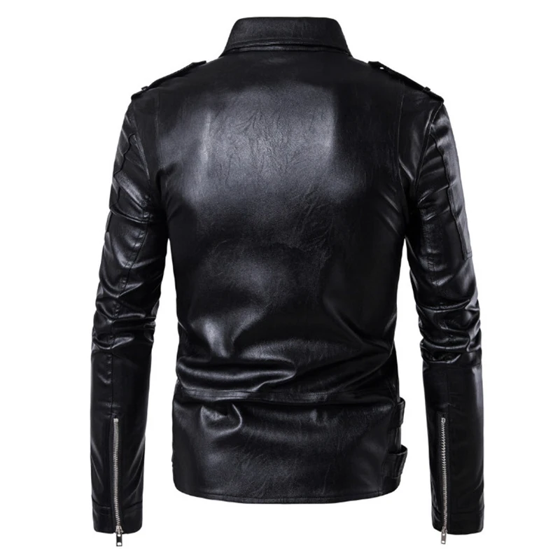 Мотоциклетная кожаная куртка для мужчин размера плюс 5XL отложной воротник Slim fit