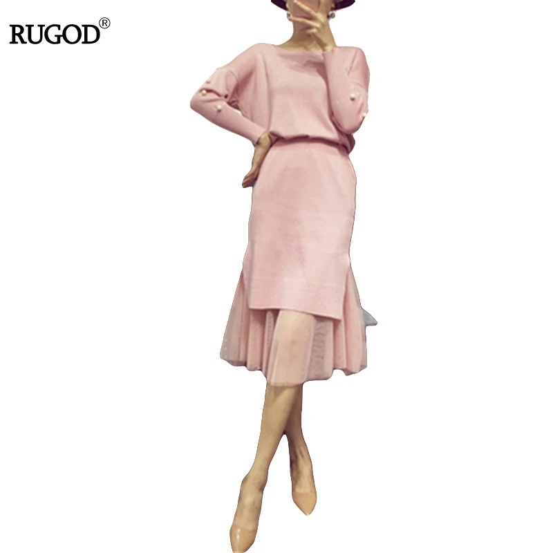 Женский комплект из 2 предметов RUGOD зимнее теплое вязаное платье свитер