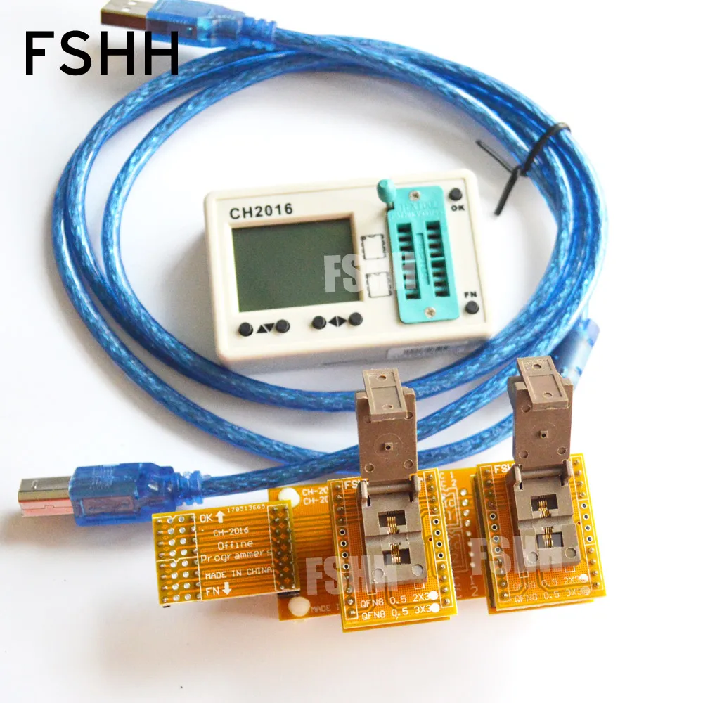 Offline programmers CH2016  SPI FLASH programmer+2X3mm QFN8+QFN8 test socket  Production 1 drag 2 programmer